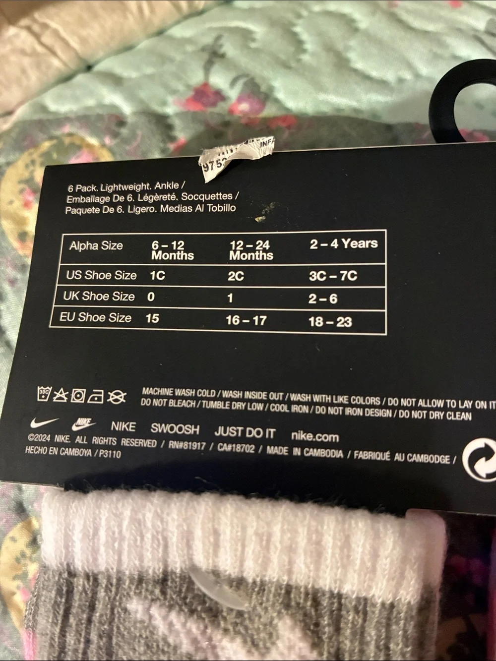 Nike Pink and Gray Baby Ankle Socks - 6 Pack